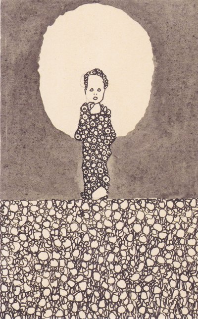 Criança, com, nimbus, ligado, um, flor, prado de Egon Schiele